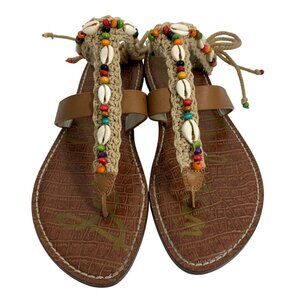 Sam Edelman Gerome Beaded Seashells Mermaid Sandals Beachy Boho Thong Size 8.5